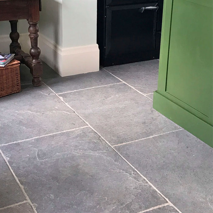 Grey tumbled Stamford limestone floor tiles
